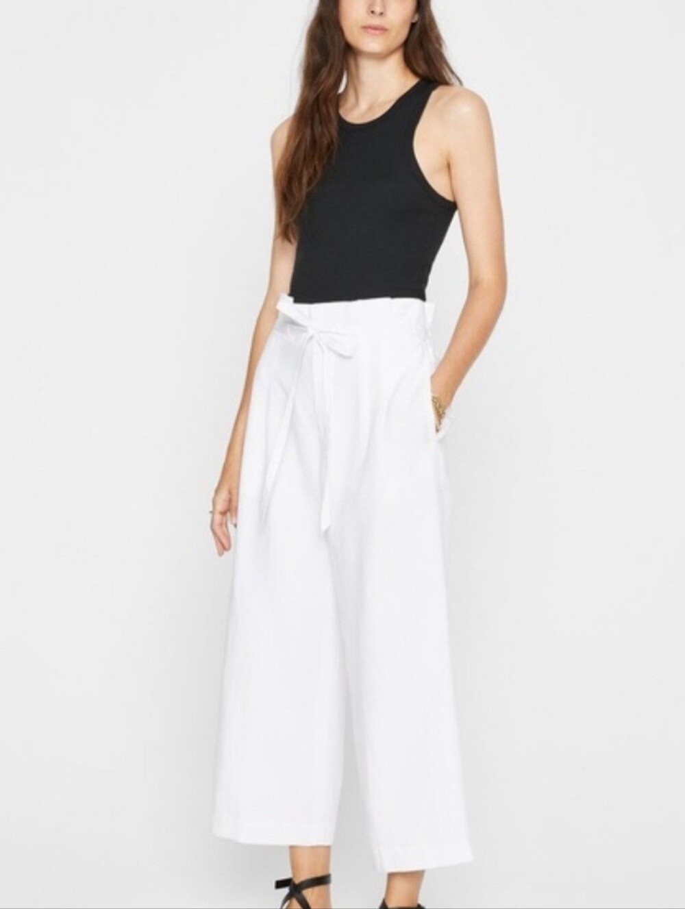 Club Monaco White High-Rise Wide Leg Tie-Waist Pants